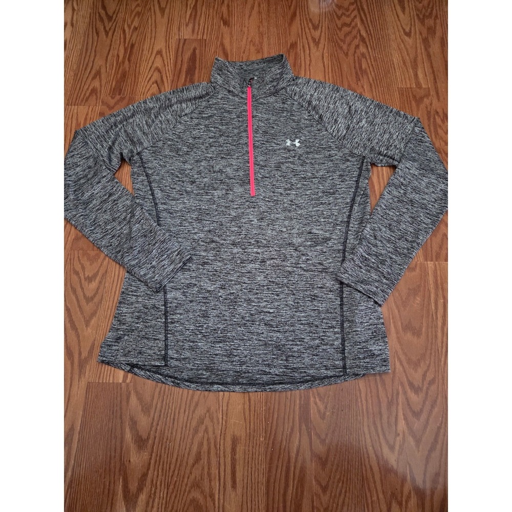 Under Armour Womens XL HeatGear Gray Space Dye 1/4 Zip Pullover Pink Accent Logo